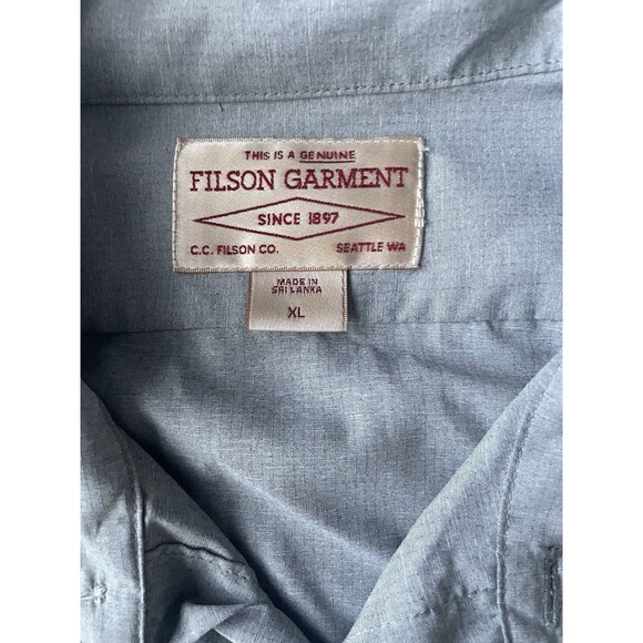 CC Filson Button Up Shirt Mens XL Short Sleeve Grey Light Blue Shirt - Picture 4 of 8